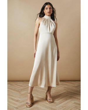 Oasis Occasion Velvet Tie Halterneck Midaxi Dress - Natural