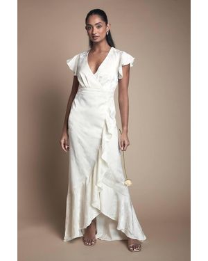 Oasis Satin Jacquard Ruffle Hem Midaxi Bridesmaid Dress - Natural