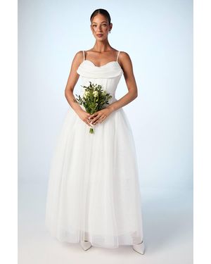 Coast Cowl Neck Corset Satin Wedding Dress - White