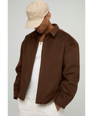 BoohooMAN Oversized Melton Overshirt - Braun