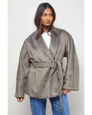 Oasis Wrap Detail Belted Short Coat - Gray