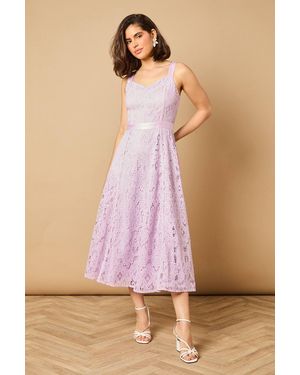 Oasis Floral Lace V Neck Midi Dress - Pink
