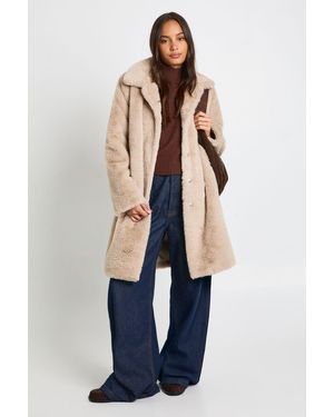 Boohoo Faux Fur Collared Midaxi Jacket - Azul