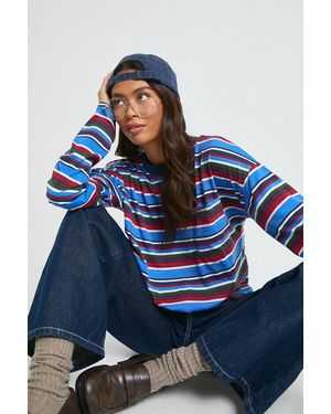 Boohoo Striped Cotton Long Sleeve Pocket Detail Top - Blue