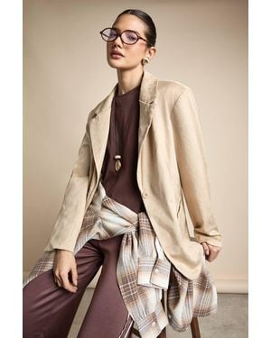 Boohoo Boxy Oversized Faux Suede Blazer - Brown