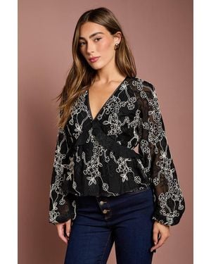 Coast Embroidered Frill Blouse - Blue