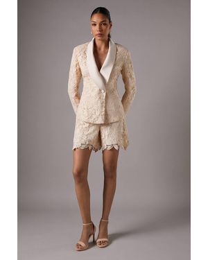 Coast Lace Shorts With Satin Waist - Natural