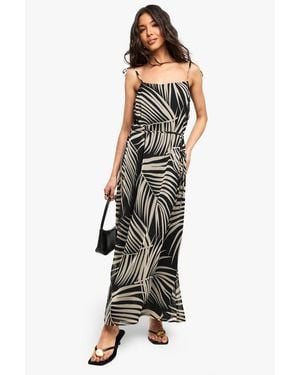 Boohoo Palm Print Tie Detail Chiffon Midaxi Dress - Black