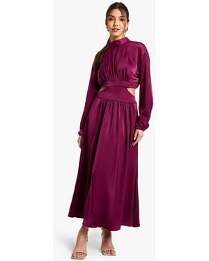 Boohoo Satin High Neck Midaxi Dress - Purple