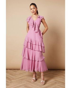 Oasis Ruffle Asymmetric Maxi Dress - Pink