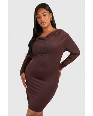 Boohoo Plus Cowl Neck Slinky Mini Dress - Brown