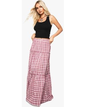 Boohoo Tiered Check Maxi Skirt