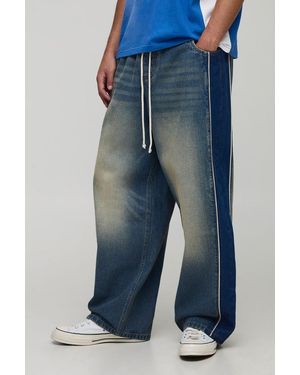 Boohoo Elasticated Super Baggy Side Panel Piping Jeans - Azul