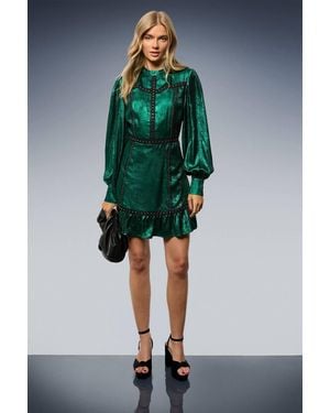 Oasis Stud Trim Long Sleeve High Neck Mini Dress - Blue