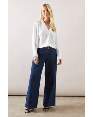 Wallis Petite Woven Button Cuff Overhead Shirt - Blue