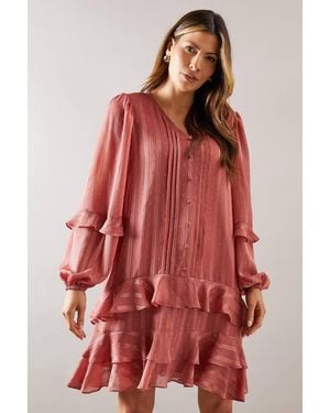 Wallis Dobby Spot Tiered Ruffle Shift Dress