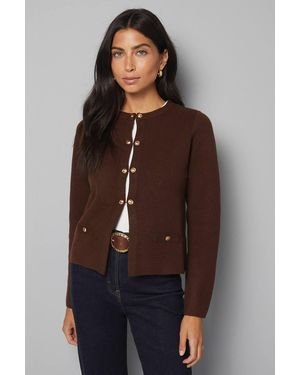 Wallis Fitted Double Button Knitted Jacket - Brown