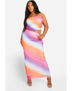 Boohoo Plus Mesh Ombre Print Top - Pink