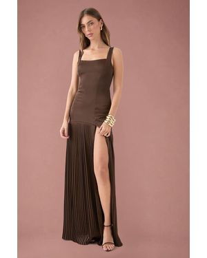 MissPap Premium Satin Square Pleated Skirt Bridesmaid Dress - Brown
