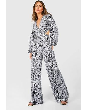 Boohoo Zebra Wrap Cut Out Jumpsuit - Gray