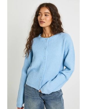 Boohoo Super Soft Crew Neck Knitted Chunky Cardigan - Blue