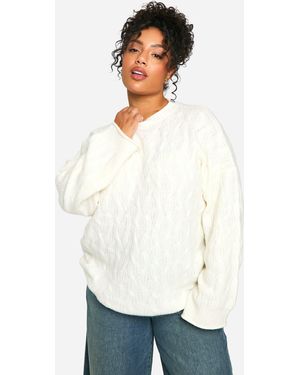 Boohoo Plus Soft Cable Knit Oversized Sweater - White