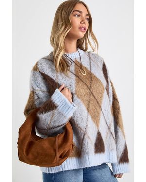 Boohoo Faux Suede Slouchy Grab Bag - Brown