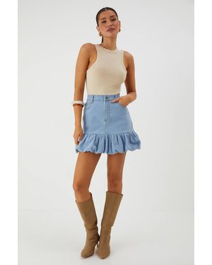 MissPap Puff Ball Denim Mini Skirt - Blue