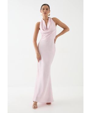 MissPap Satin Cowl Wrap Neck Maxi Dress - Gray