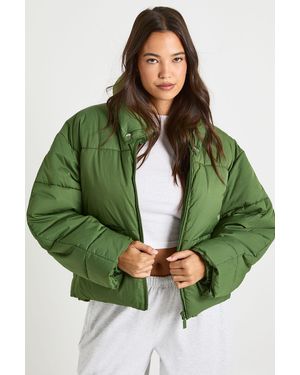 Boohoo Funnel Neck Detail Puffer Jacket - Verde