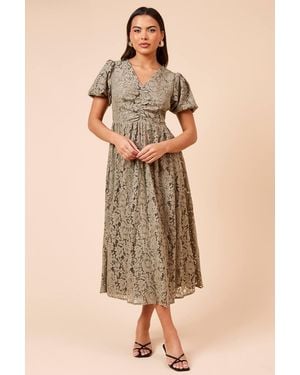 Dorothy Perkins Khaki Lace Ruched Front Midi Dress - Natural