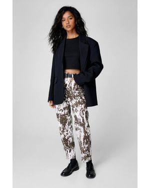 Nasty Gal Leopard Print Straight Leg Jeans - Blue
