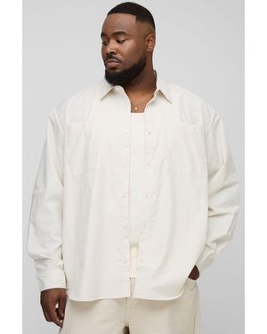 BoohooMAN Plus Embroidered Super Oversized Stripe Shirt - Natural