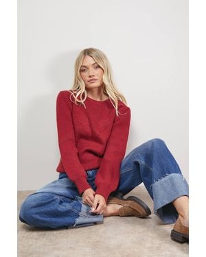 Oasis Rib Transfer Balloon Sleeve Sweater - Red