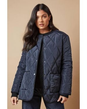 Oasis Short Quilted Diamond Padded Coat - Blue