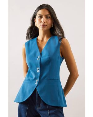 Wallis Longline Button Detail Waistcoat - Blue