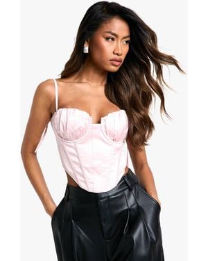 Boohoo Tie Strap Boned Satin Corset Top - Black