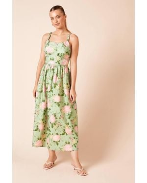Dorothy Perkins Contrast Binding Detail Printed Poplin Midaxi Dress - Green