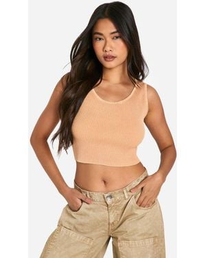 Boohoo Acid Wash Rib Knit Scoop Crop Top - Orange
