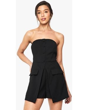 Boohoo Bandeau Button Detail Romper - Black