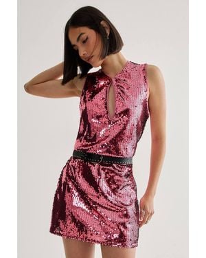 Nasty Gal Sequin Plunge Keyhole Blouson Mini Dress - Red