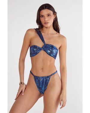 Nasty Gal Snake Metallic One Shoulder Bikini Set - Blue