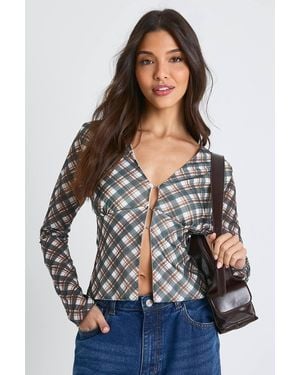 Boohoo Mesh Hook & Eye Front Long Sleeve Fitted Top - White