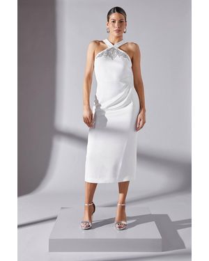 Wallis Embellished Satin Crepe Halterneck Midi Dress - Gray