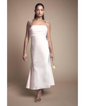 Oasis Satin Chiffon Mix Tie Shoulder Bridesmaid Midi Dress - White