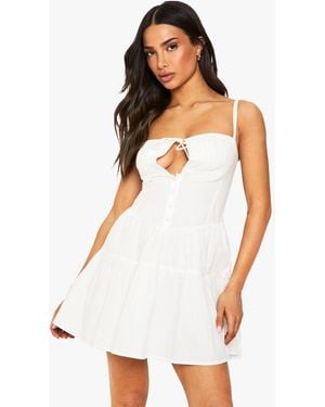 Boohoo Petite Cup Strappy Mini Skater Dress - White