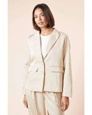 Dorothy Perkins Single Breasted Satin Jacquard Blazer - Natural