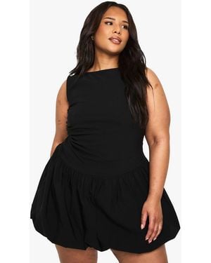 Boohoo Plus Bengaline Rouched Bubble Hem Mini Dress - Black