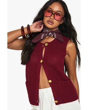 Boohoo Button Detail Knitted Waistcoat - Red