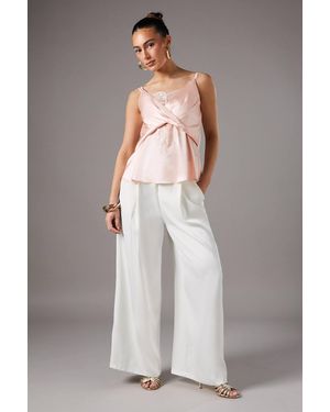 Coast Lace Insert Wrap Front Satin Tank - Gray